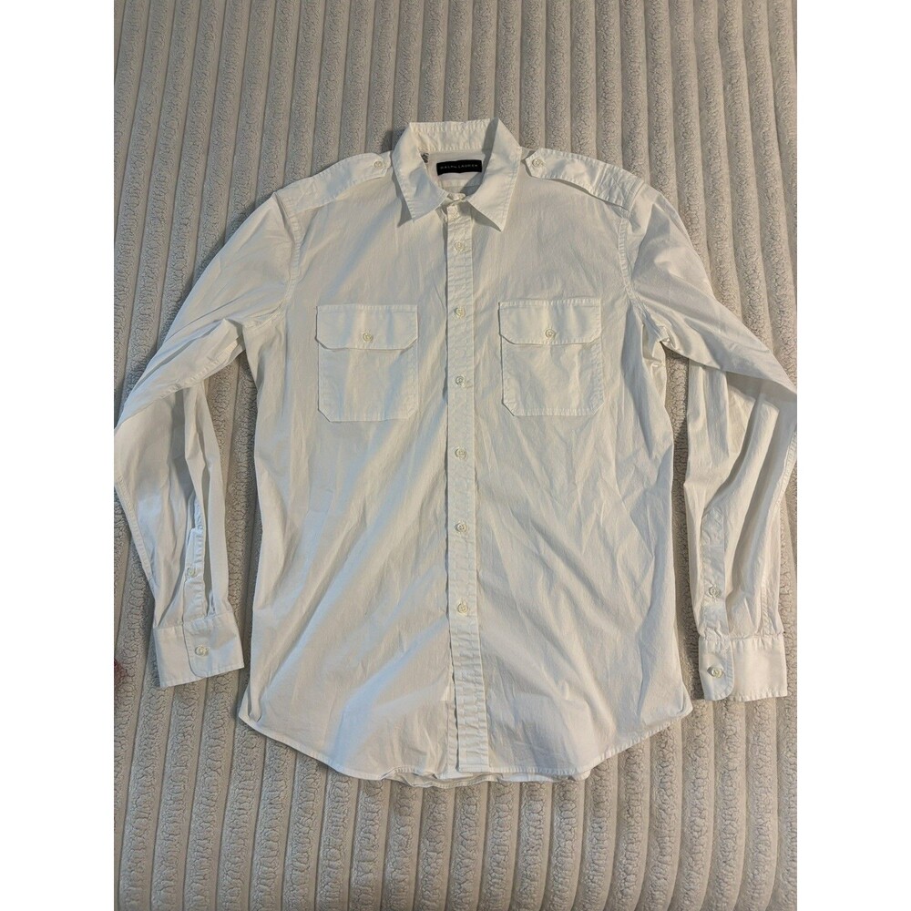 Ralph Lauren Black Label Long sleeve button down epaulette shirt men large white